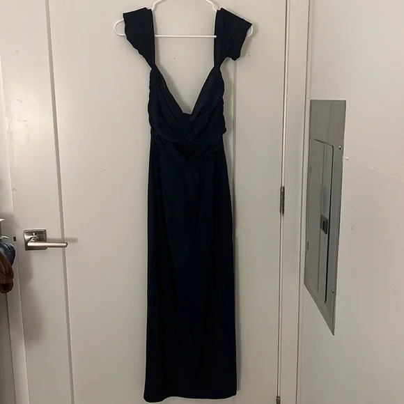 knee length dresses for ladies Ellis Off-Shoulder Midi Dress (Navy)  Deseo